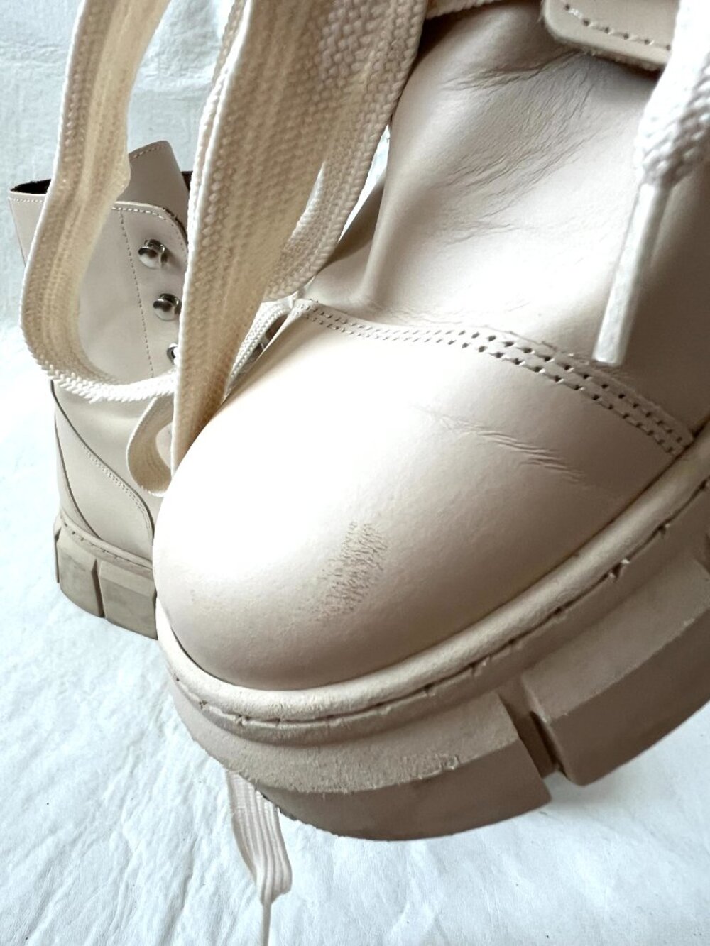 Alohas boots combat Can Can cream beige leather lace up platform lug 38 7 7.5. - Picture 12 of 14